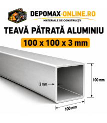 Teava patrata aluminiu 100 x 100 x 3 mm, 6 metri (EN AW-6060)